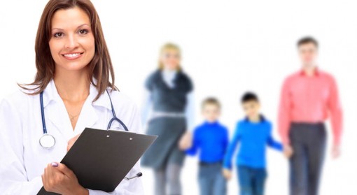 Young attractive family doctor isolated over white background